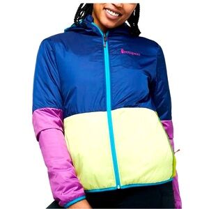 Cotopaxi Blue, Yellow, and Pink Puffer Jacket